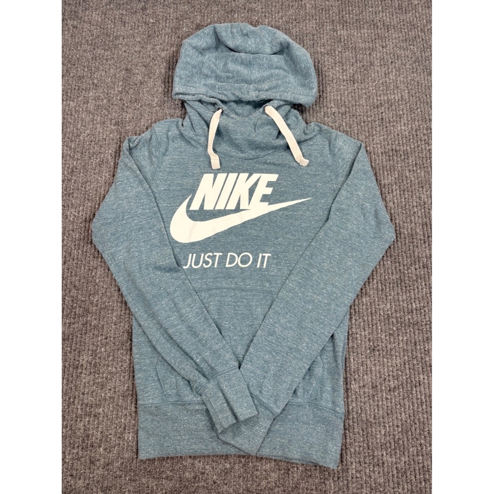 Nike Womens Gym Vintage Hoodie Blue Heathered Pullover XS Just Do It Logo